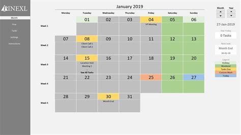Monthly Task Calendar Template Excel Off 62