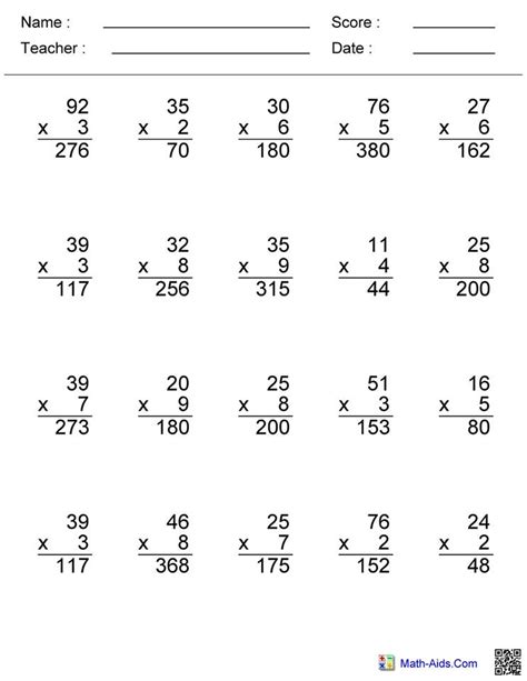 3 Digit Multiplication With Answers
