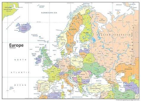 Europe Political Map Paper Laminated A1 Size 594 X 841 Cm Amazon