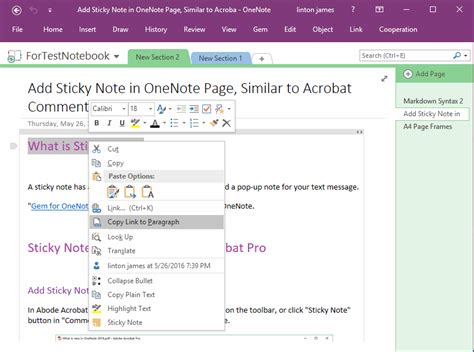 How To Copy Content Among Of Onenote Pages And Paste With Hyperlink