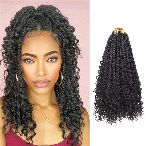 Inch Boho Box Braids Crochet Hair Curly Ends Bohemian Goddess Box Braids Hair Pre Looped