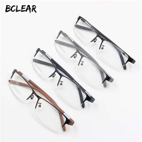 bclear men s eyeglasses half rim alloy flexible tr90 temple legs semi rimless eyewear eyeglass