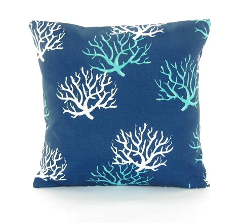 Outdoor Navy Aqua Coastal Throw Pillow Covers Beach Cushion Etsy Uk