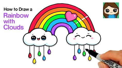 How To Draw A Rainbow And Clouds With Raindrops Easy 🌈🌧 Youtube