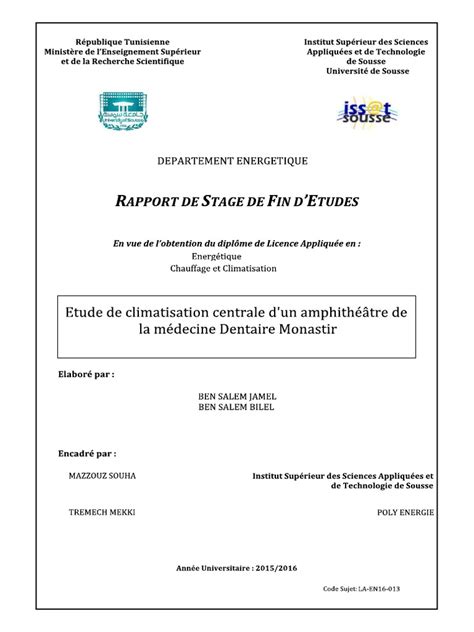 Rapport De Stage Fin Detudes Climatisation Climatisation Pompe à