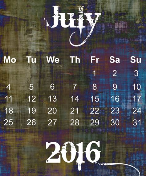 July 2016 Grunge Calendar Free Stock Photo Public Domain Pictures