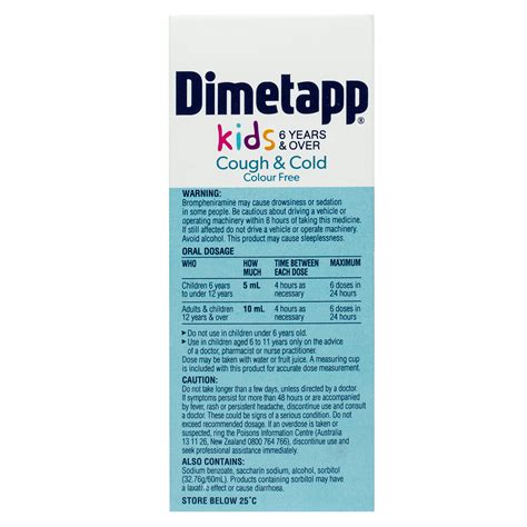 Dimetapp Kids Cough And Cold Colour Free 100ml