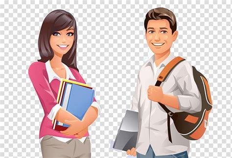 Male And Female Cartoon College Students Transparent Background Png