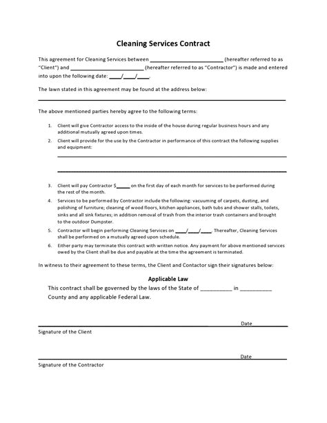 Free Cleaning Service Contract Template Pdf Word Eforms Atelier