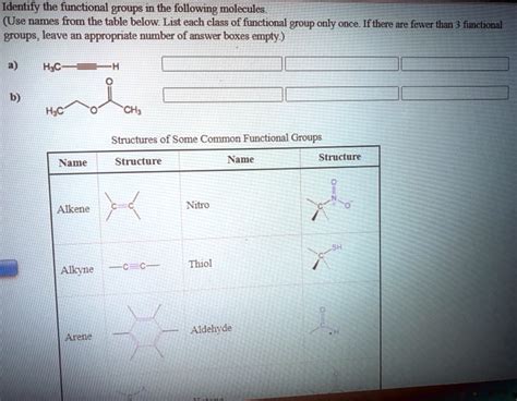 Solved Identify The Functional Groups In The Following Molecules Use