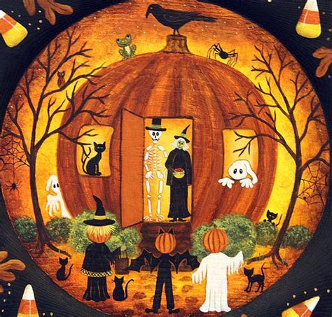 Halloween Folk Art Painted Plate Pumpkin House Witch Etsy Halloween