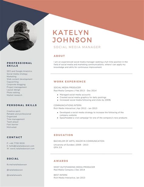 Blue And Brick Red Geometric Modern Resume Templates By Canva