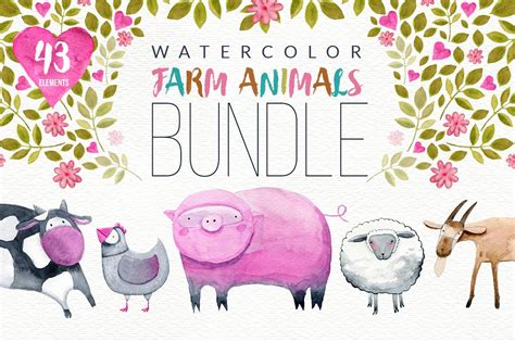 Watercolor Farm Animals Bundle | Custom-Designed Illustrations