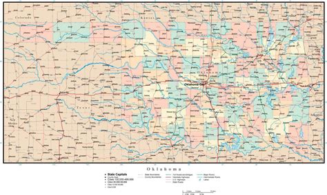Oklahoma Adobe Illustrator Map with Counties, Cities, County Seats ...