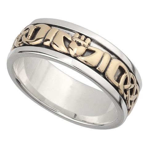 Irish Wedding Band 10k Gold And Sterling Silver Mens Celtic Knot