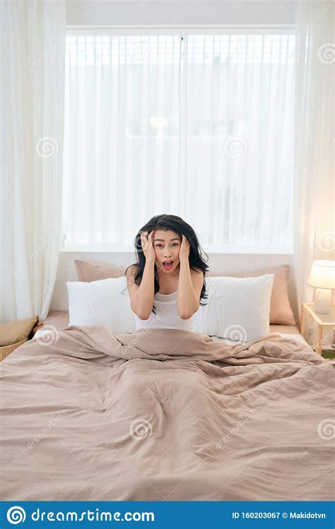 Asian Girl Shocked As She Wakes Up Late Stock Image Image Of Wake