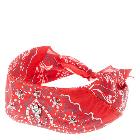 Red Rhinestone Studded Bandana Headwrap Claires Us