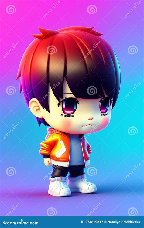 3d Cute Anime Chibi Style Boy Character Isolated On Blue Background