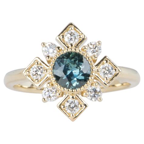 Blue Green Montana Sapphire With Diamond Halo 14k White Gold Engagement