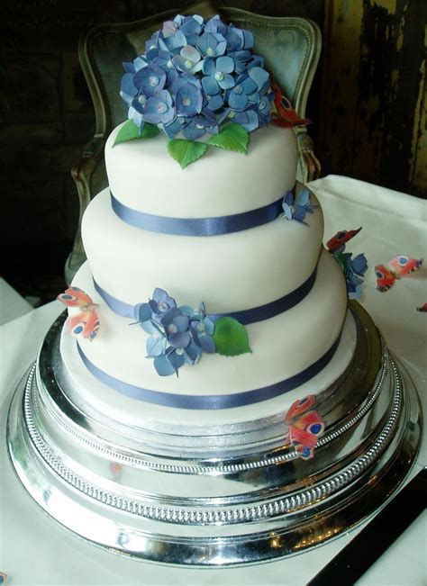 Blue Hydrangea And Butterfly Wedding Cake From The Handmade Cake Company