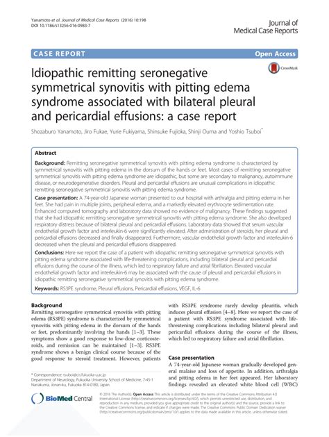 Pdf Idiopathic Remitting Seronegative Symmetrical Synovitis With