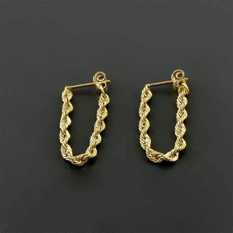 10k Yellow Gold 25mm Rope Chain Stud Dangle Earrings Push Etsy