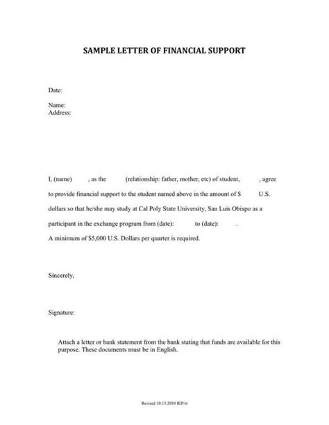 A Sample Letter Of Financial Support