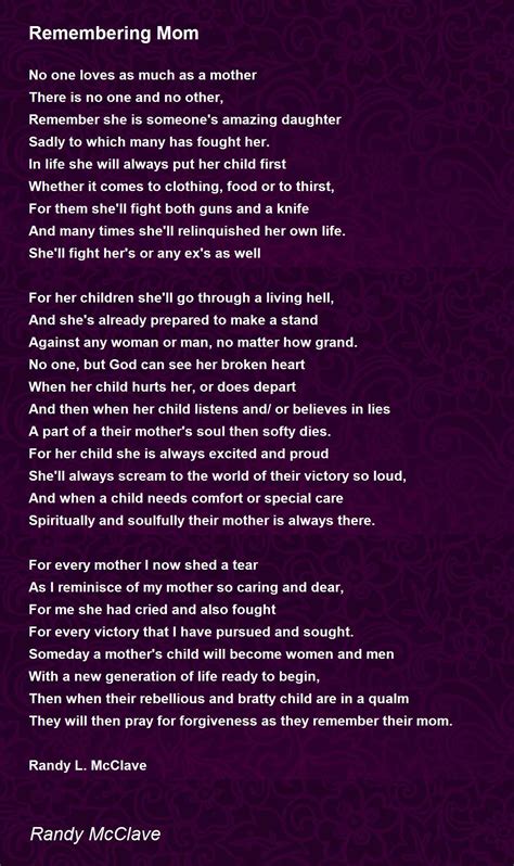 Remembering Mom Remembering Mom Poem By Randy Mcclave