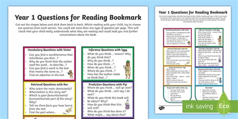 Year 1 Questions For Reading Bookmark Question Cards