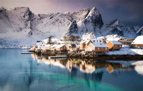 Fonds Decran Montagnes Maison Côte Îles Lofoten Norvège Villes