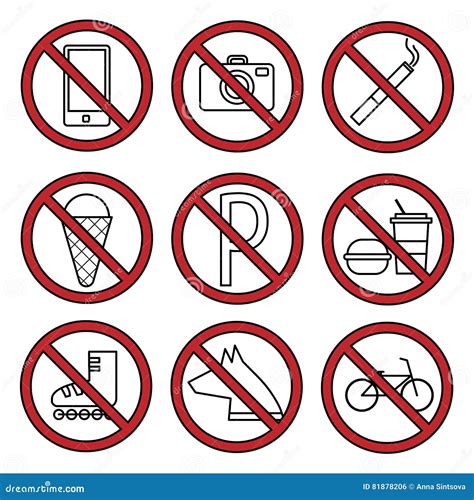 Set Ban Icons Prohibited Symbols Cartoon Vector