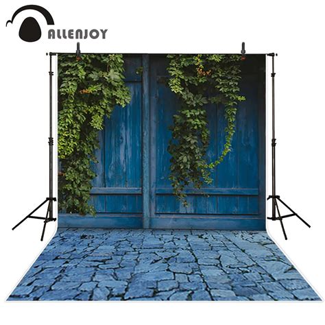 Allenjoy Vinyl Backdrops For Photography Blue Wood Board Green Rattan