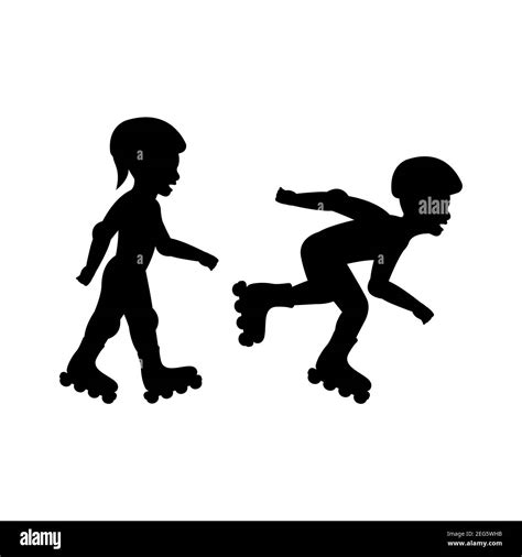 Black Silhouette Design With Isolated White Background Of Boy And Girl
