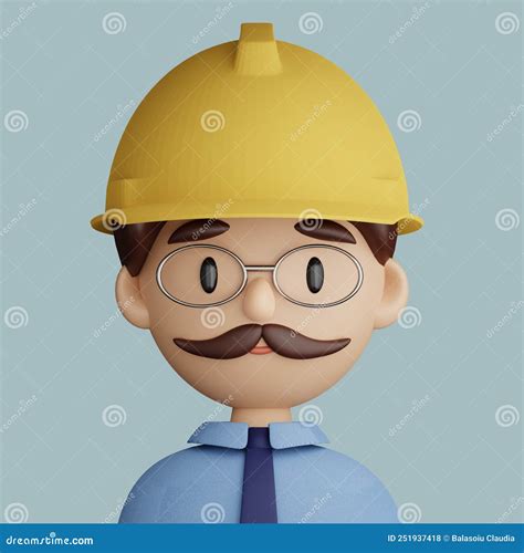 3d Cartoon Avatar Of Engineer Man With Safety Helmet Stock Illustration