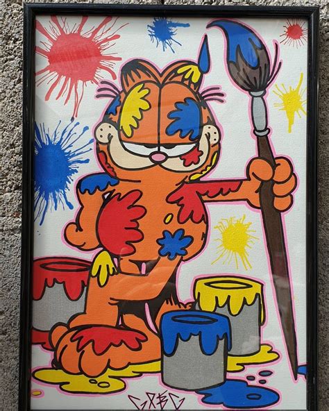 Garfield Acrylic Painting Cartoon Art Etsy