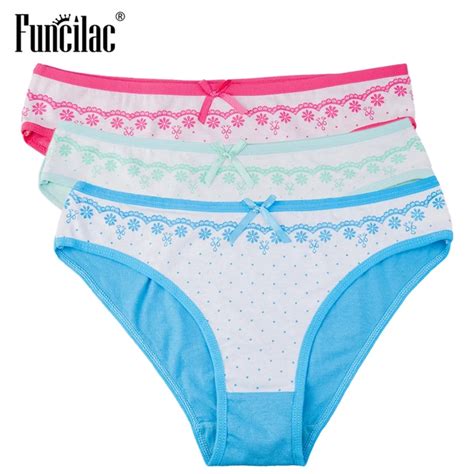 Funcilac Brand Sexy Women Briefs Pink Kawaii Girls Panties Dot Floral Print Bikini Underwear
