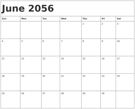 June 2056 Calendar Template