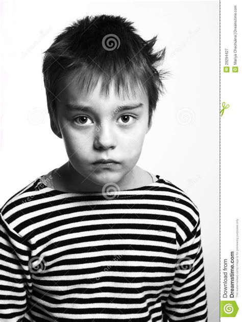 Black And White Portrait Of Serious Sad Boy Stock Image Image Of