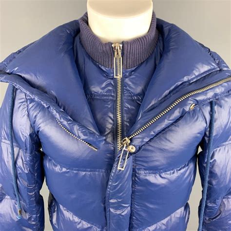 Dior Homme 38 Blue Zip Up Back Snaps Down Filled Puffer Jacket Coat