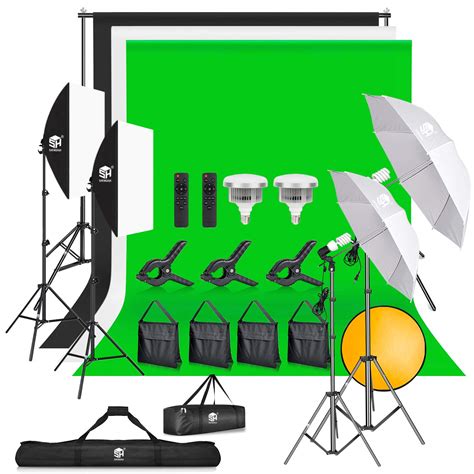 Buy 85x10ft Backdrop Stand With Photography Lighting Kit 5500k Umbrella Softbox Kit With 3
