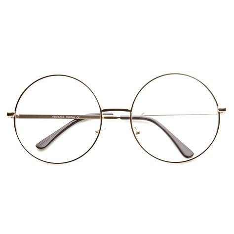 large oversized metal frame clear lens round circle eye glasses