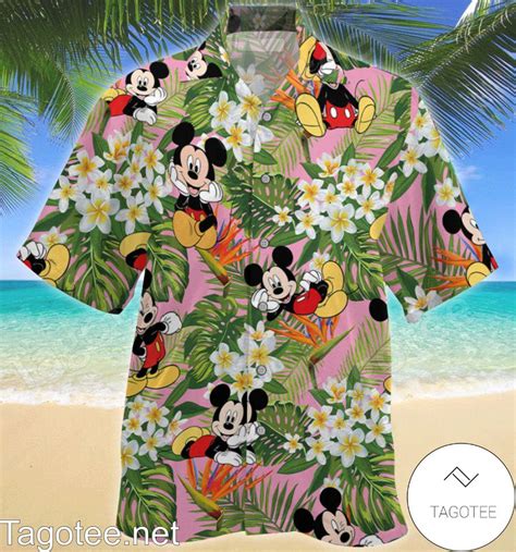 Mickey Mouse Tropical Flower Leaves Hawaiian Shirt Tagotee