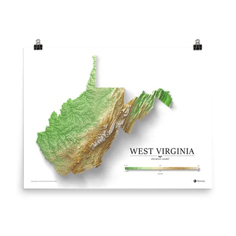 West Virginia Elevation Map Poster Etsy