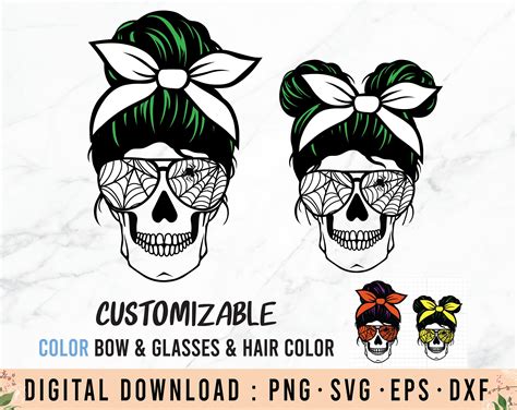 175 Skull With Messy Bun Svg Free Free Download Svg Cut Files
