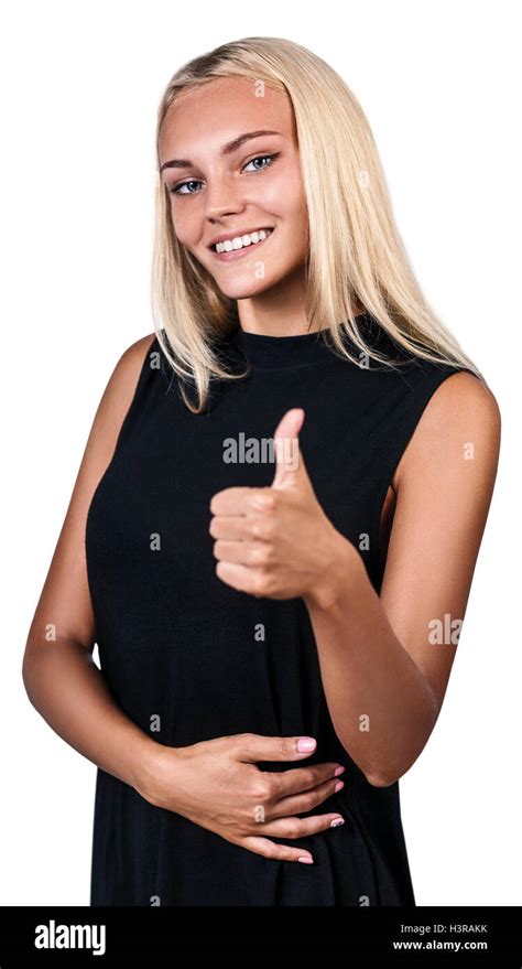 Young Woman With Thumbs Up Gesture Stock Photo Alamy