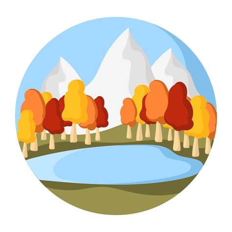 Premium Vector Autumn Landscape With Mountains Nature Rouund Icon On