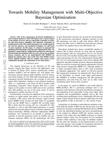 Towards Mobility Management With Multi Objective Bayesian Optimization
