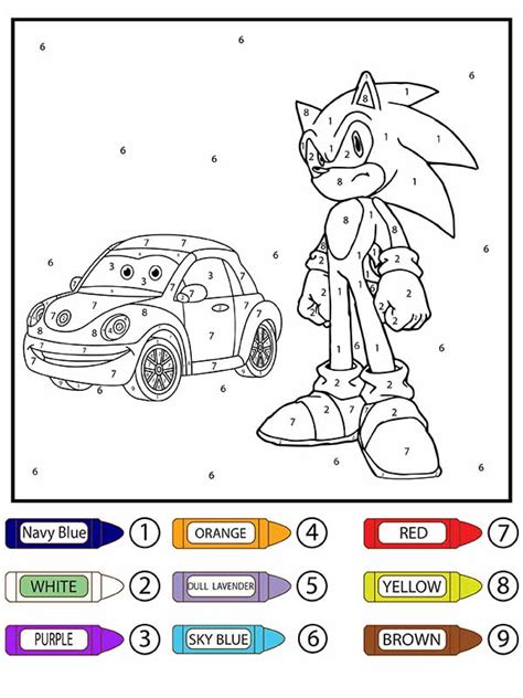 Sonic With Racing Car Color By Number Coloring Page Free Printable