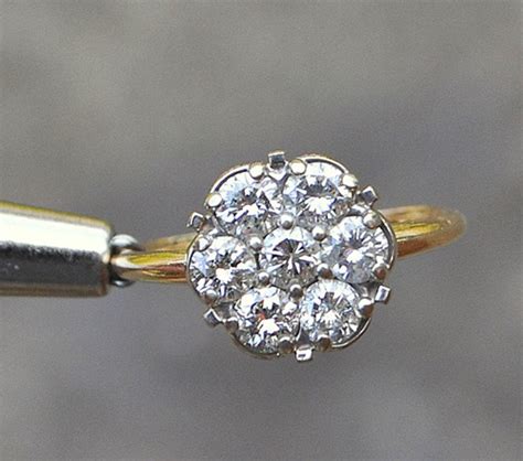 Vintage Round Diamond Solitaire Cluster Ring Ct K Yellow Gold Size