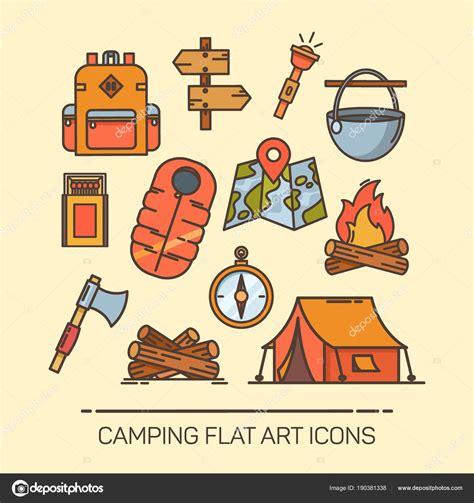 Iconos para camping de verano tienda de campaña brújula chaleco